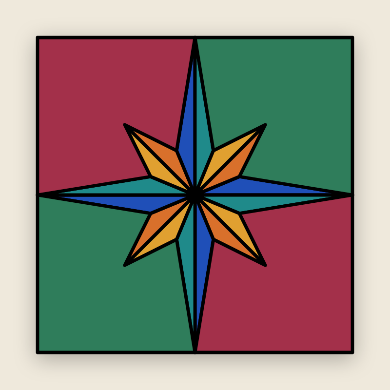 Compass Star stained glass, finished look