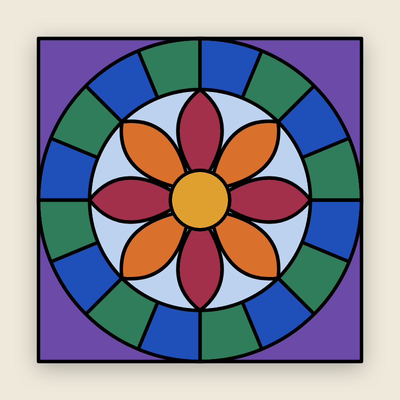 Floral Mandala stained glass, finished look